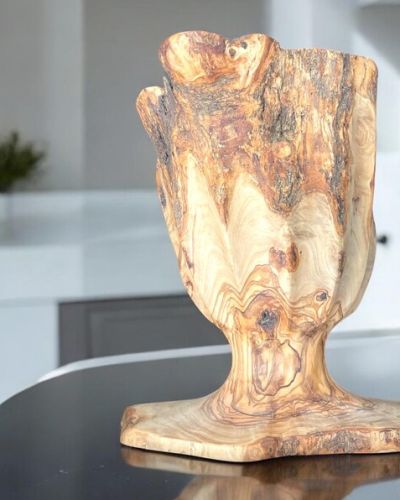 Unique Handmade Olive Wood Bowl/Vase Sculpture – Handcrafted Decorative wood Vase – Large and Intricate