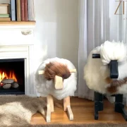 Handmade Rocking Chair ; A Sheep with Real Wool and Wood, Adorable and Cozy Sheep Rocker for Kids, Unique Gift Idea