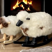 Handmade Rocking Chair ; A Sheep with Real Wool and Wood, Adorable and Cozy Sheep Rocker for Kids, Unique Gift Idea
