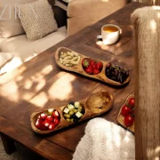Rustic Olive Wood Three-Compartment Bowl – Artisan Elegance and Functionality
