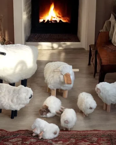 Sheep Stool , Large Lamb Chair , Handmade Wooden Sheepskin stool A Playful Touch For Your Home| Authentic North African Shee