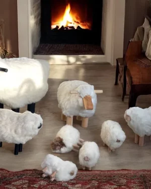 Sheep Stool , Large Lamb Chair , Handmade Wooden Sheepskin stool A Playful Touch For Your Home| Authentic North African Shee