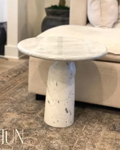 Sculptural Italian Calcutta & Gioia Marble Side Table – Handcrafted Side Table -A Modern Masterpiece .