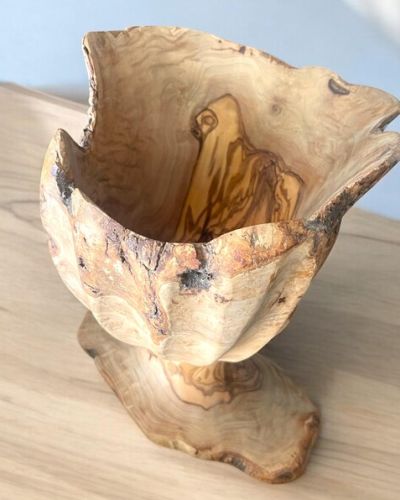 Unique Handmade Olive Wood Bowl/Vase Sculpture – Handcrafted Decorative wood Vase – Large and Intricate