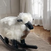 Handmade Rocking Chair ; A Sheep with Real Wool and Wood, Adorable and Cozy Sheep Rocker for Kids, Unique Gift Idea