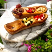 Rustic Olive Wood Three-Compartment Bowl – Artisan Elegance and Functionality