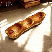 Rustic Olive Wood Three-Compartment Bowl – Artisan Elegance and Functionality