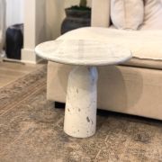 Sculptural Italian Calcutta & Gioia Marble Side Table – Handcrafted Side Table -A Modern Masterpiece .