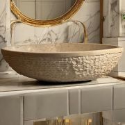 Sculptural Kadhel Marble Vessel Sink | Hand-Chiseled Bathroom Basin | Unique Luxurious Sculpted Bathroom Vanity