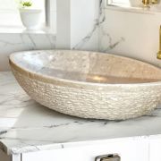 Sculptural Kadhel Marble Vessel Sink | Hand-Chiseled Bathroom Basin | Unique Luxurious Sculpted Bathroom Vanity