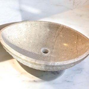 Sculptural Kadhel Marble Vessel Sink | Hand-Chiseled Bathroom Basin | Unique Luxurious Sculpted Bathroom Vanity