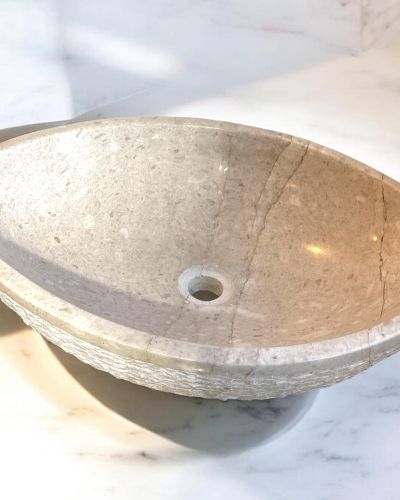Sculptural Kadhel Marble Vessel Sink | Hand-Chiseled Bathroom Basin | Unique Luxurious Sculpted Bathroom Vanity
