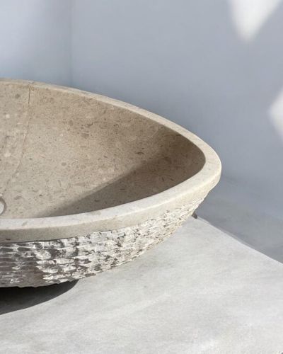 Sculptural Kadhel Marble Vessel Sink | Hand-Chiseled Bathroom Basin | Unique Luxurious Sculpted Bathroom Vanity