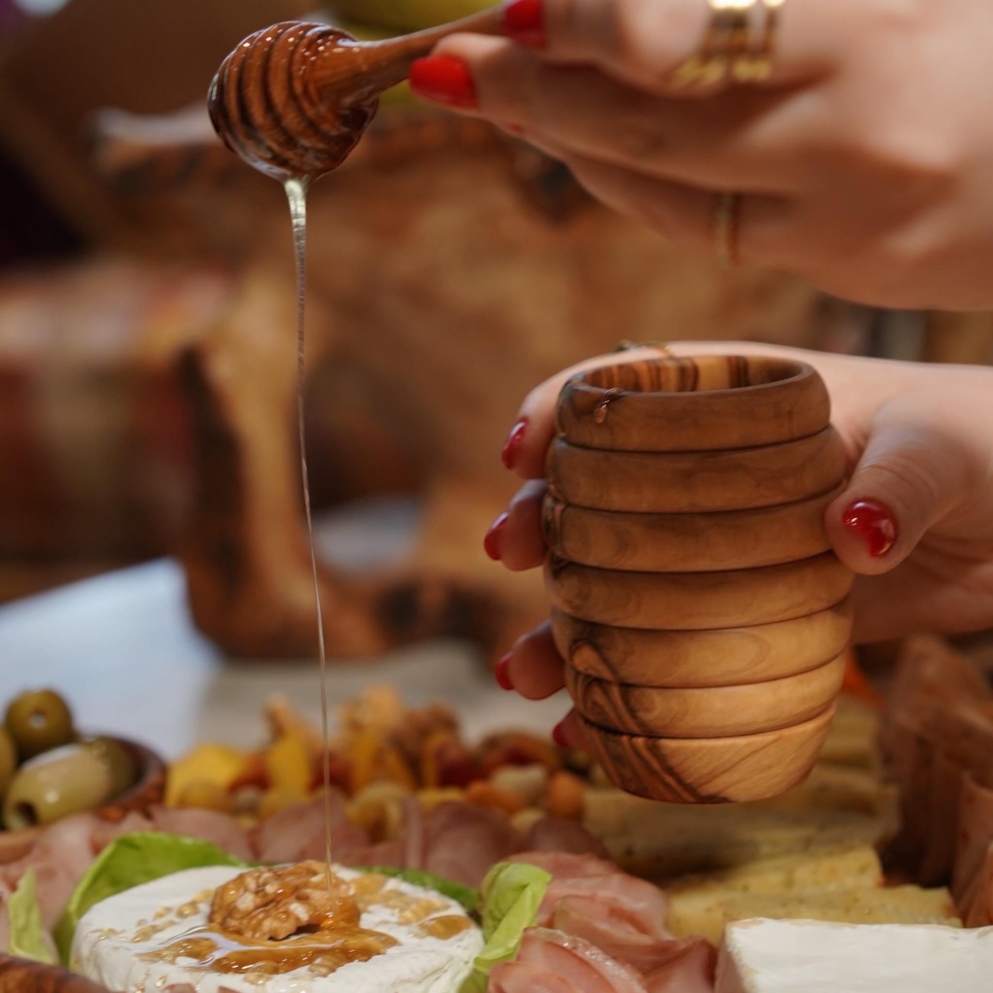 Handmade Olive Wood Honey Jar with Honey Stick | Elegant Rustic Design