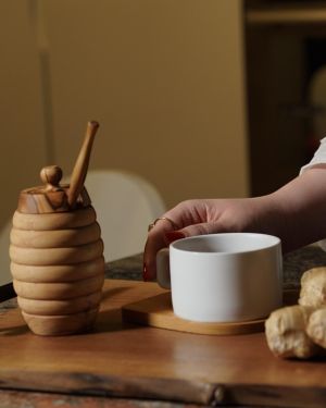 Handmade Olive Wood Honey Jar with Honey Stick | Elegant Rustic Design