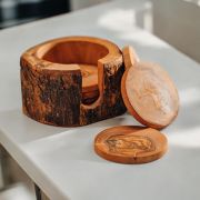 Handmade Olive Wood Coasters set – Unique Rustic saucer