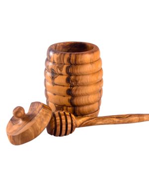 Handmade Olive Wood Honey Jar with Honey Stick | Elegant Rustic Design