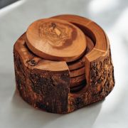 Handmade Olive Wood Coasters set – Unique Rustic saucer