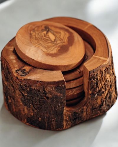 Handmade Olive Wood Coasters set – Unique Rustic saucer