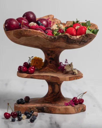 Handmade Olive Wood Tiered Stand