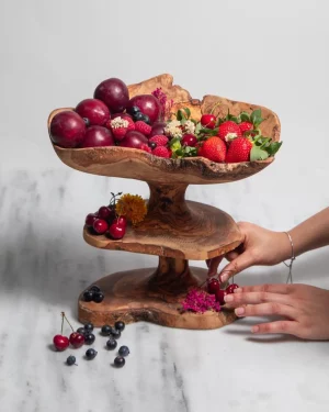 Handmade Olive Wood Tiered Stand
